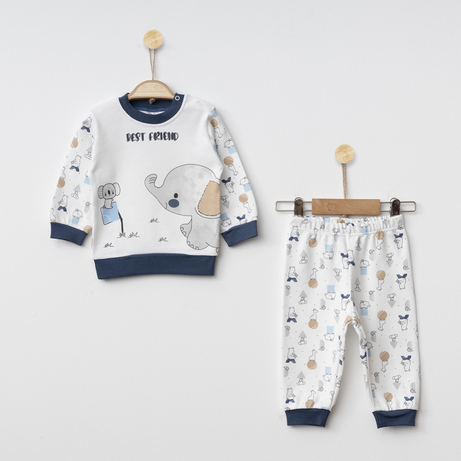 Gümüş Baby Fil Desenli Pijama Takımı A2030R Lacivert