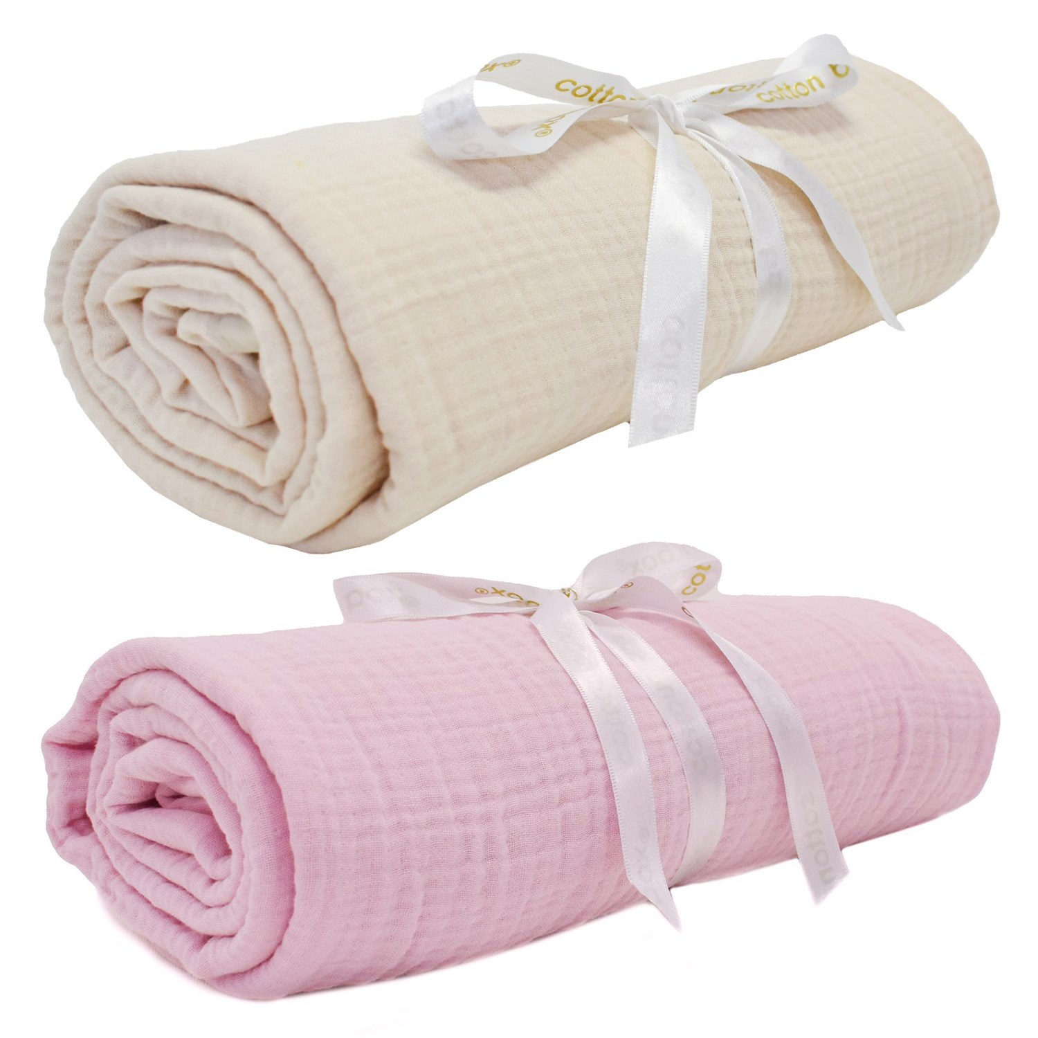Ezh 4 Kat Müslin Bebek Battaniyesi 120x110 Cm 2Lİ Bej-Pembe