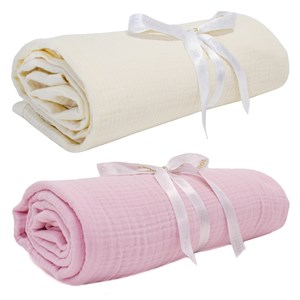 Ezh 4 Kat Müslin Bebek Battaniyesi 120x110 Cm 2Lİ Krem-Pembe