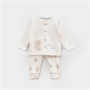 Biorganic Brave Lion Bebek Pijama Takımı 59766 Ekru-Turkuaz