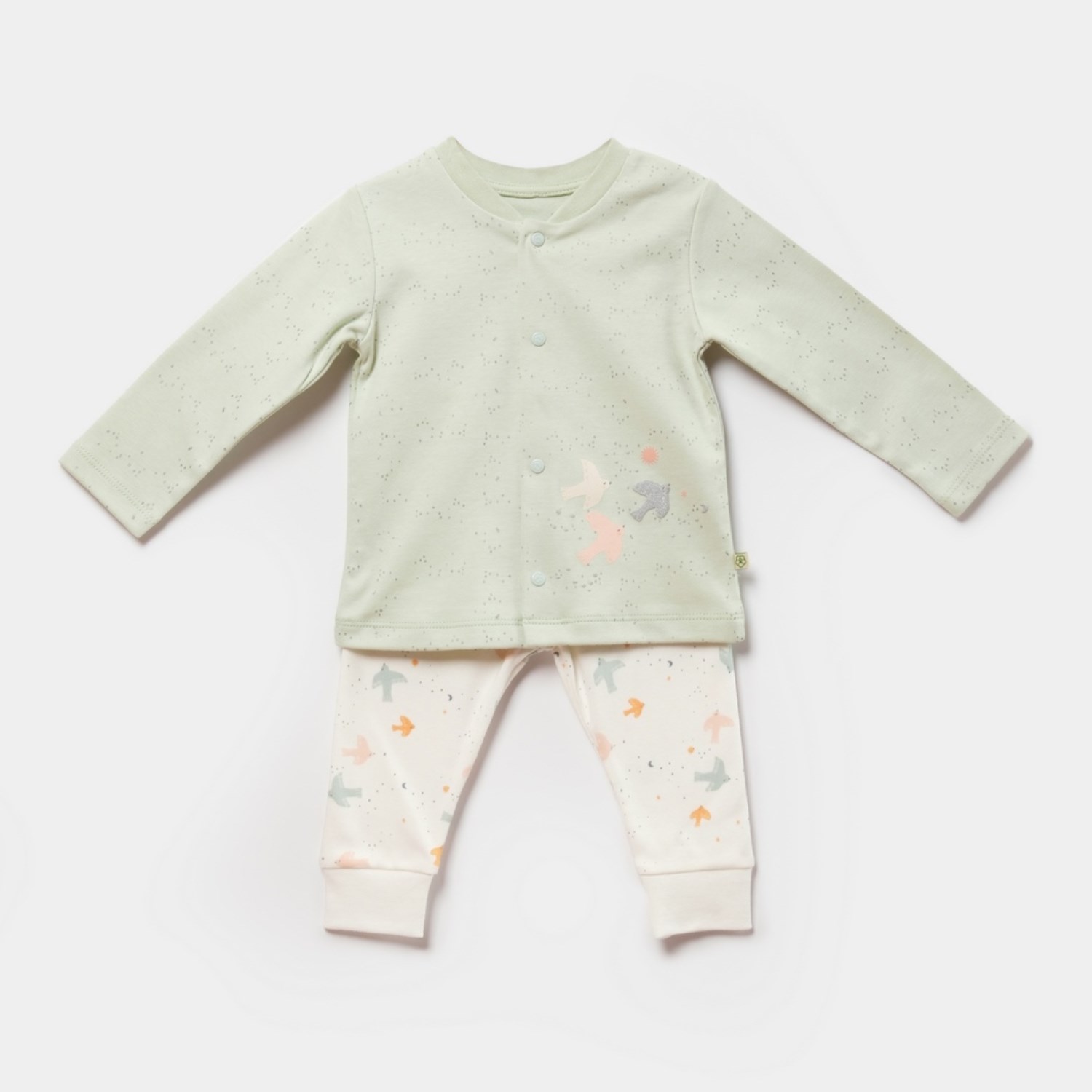 Biorganic Tiny Birds Bebek Pijama Takımı 59768 Ekru-Yeşil