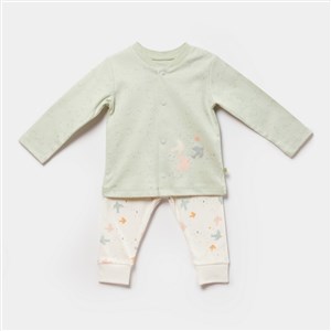 Biorganic Tiny Birds Bebek Pijama Takımı 59768 Ekru-Yeşil