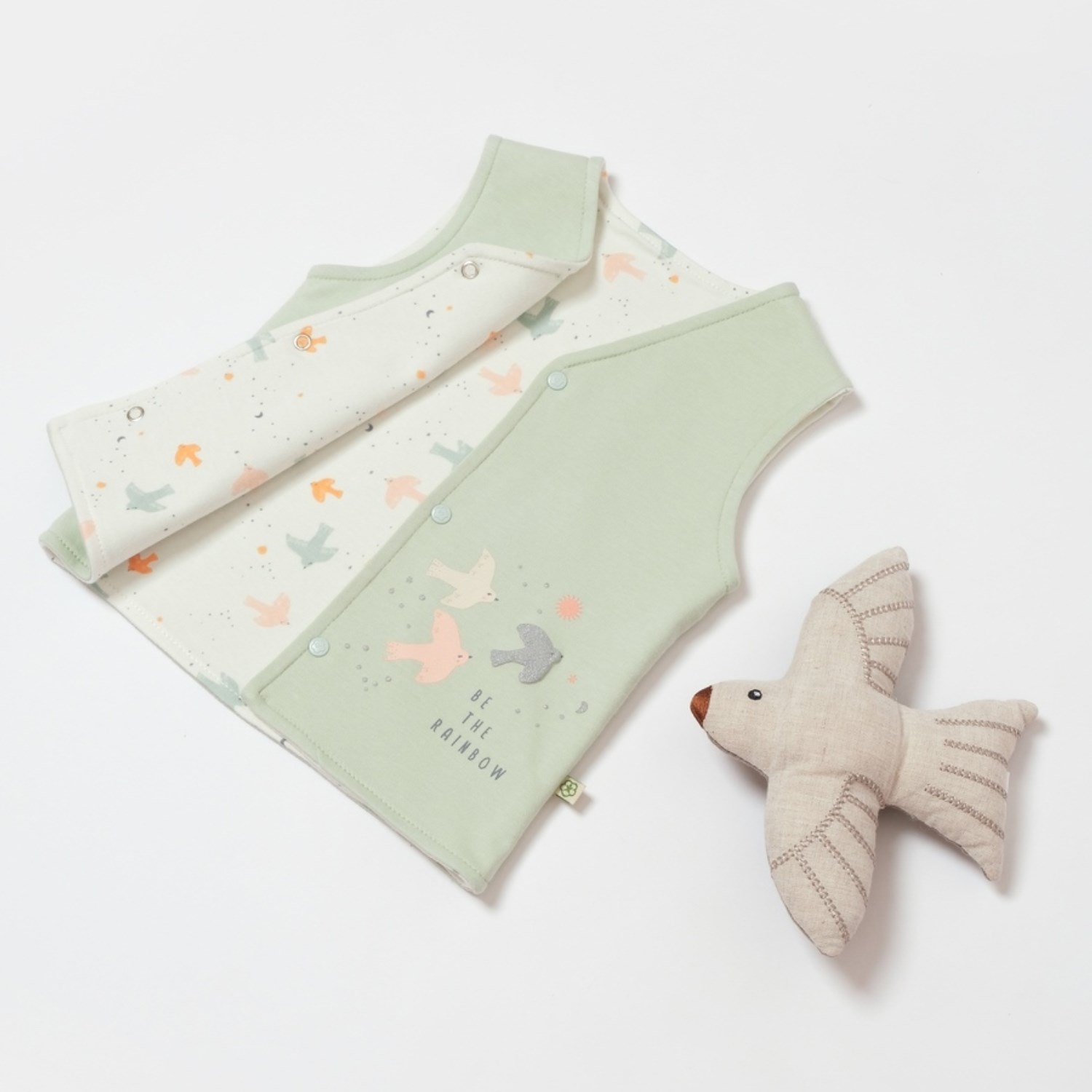 Biorganic Tiny Birds Bebek Yeleği 61487 Ekru-Yeşil