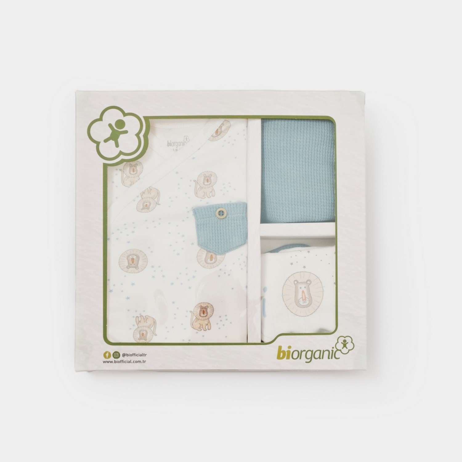 Biorganic Brave Lion 5'li Bebek Hastane Çıkış Seti 62309 Ekru-Turkuaz