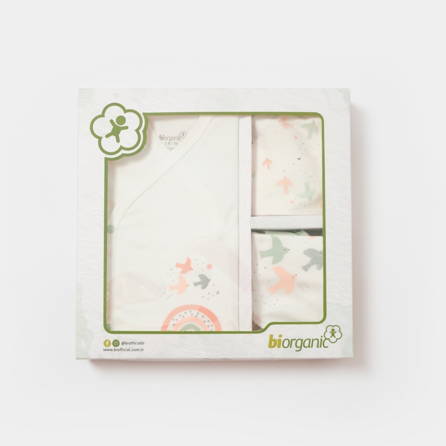 Biorganic Tiny Birds 5'li Bebek Hastane Çıkış Seti 62312 Ekru-Yeşil