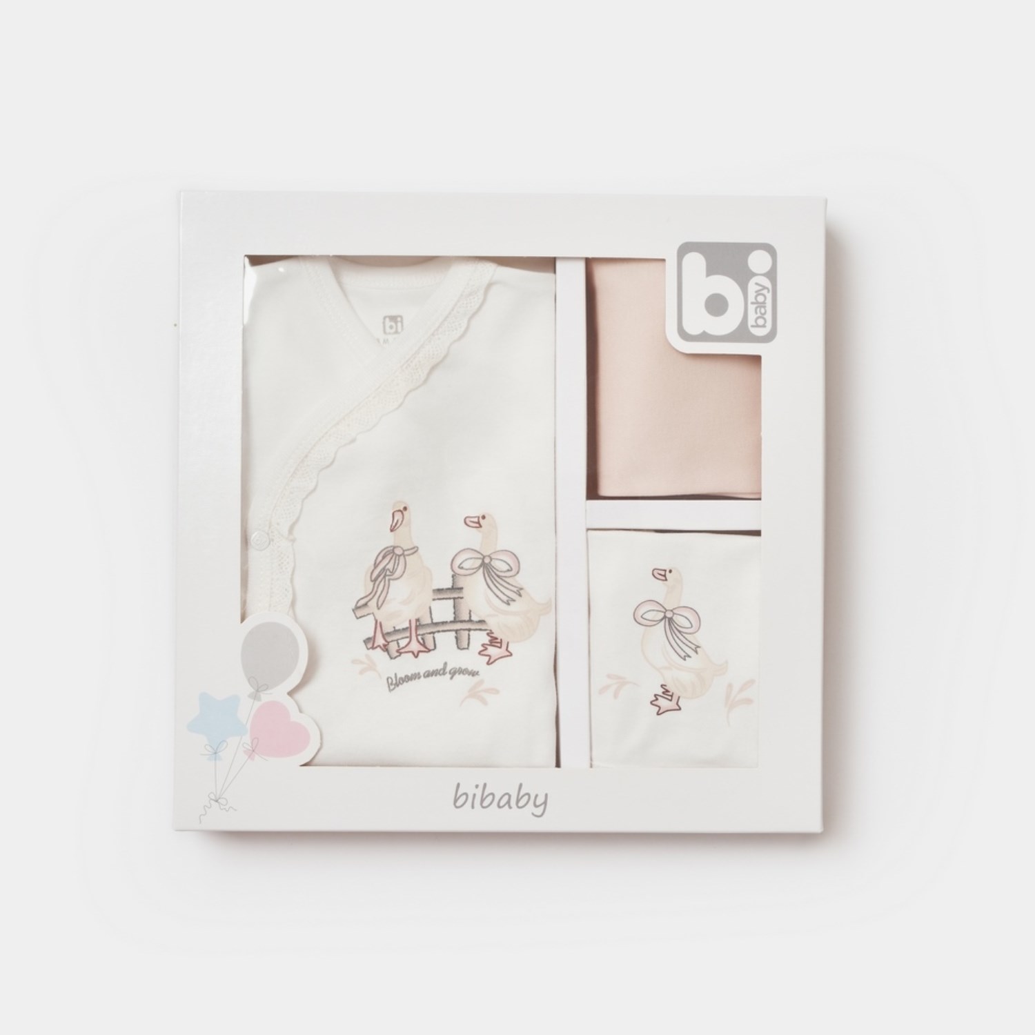 Bibaby Twin Duck 5'li Bebek Hastane Çıkış Seti Ekru-Pembe