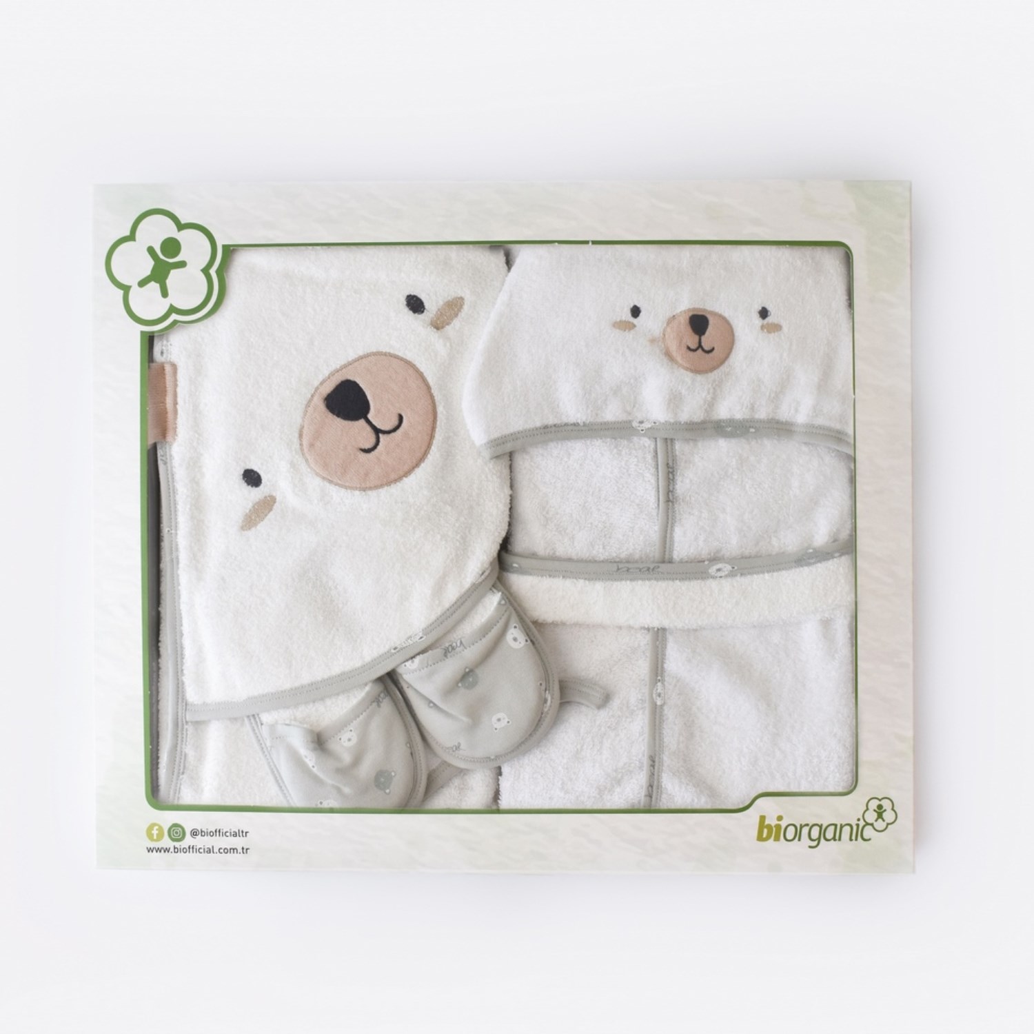 Biorganic Hug Me Bear Bebek Bornoz Seti 66348 Yeşil