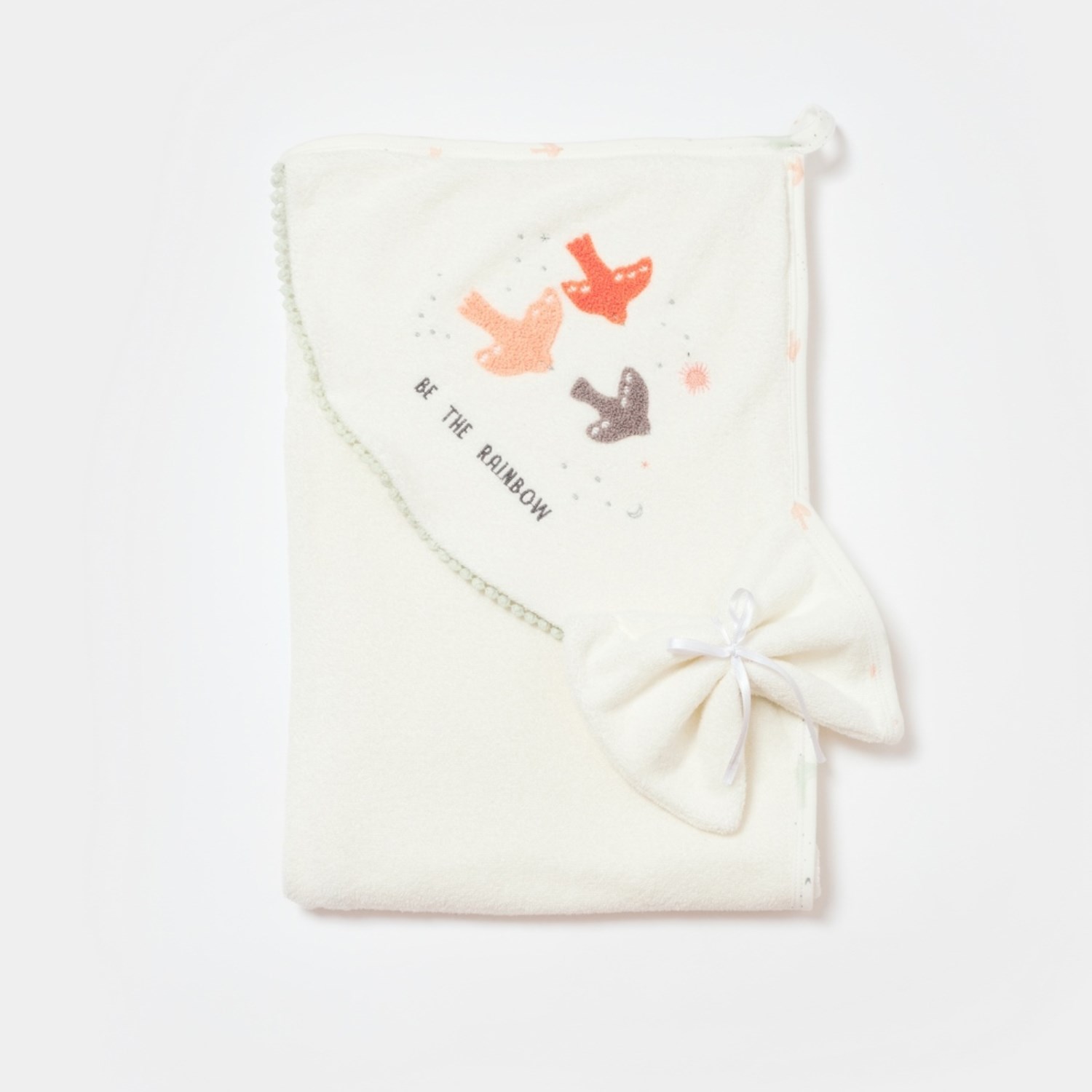 Biorganic Tiny Birds Bebek Havlusu 85x90 Cm 66447 Ekru-Yeşil