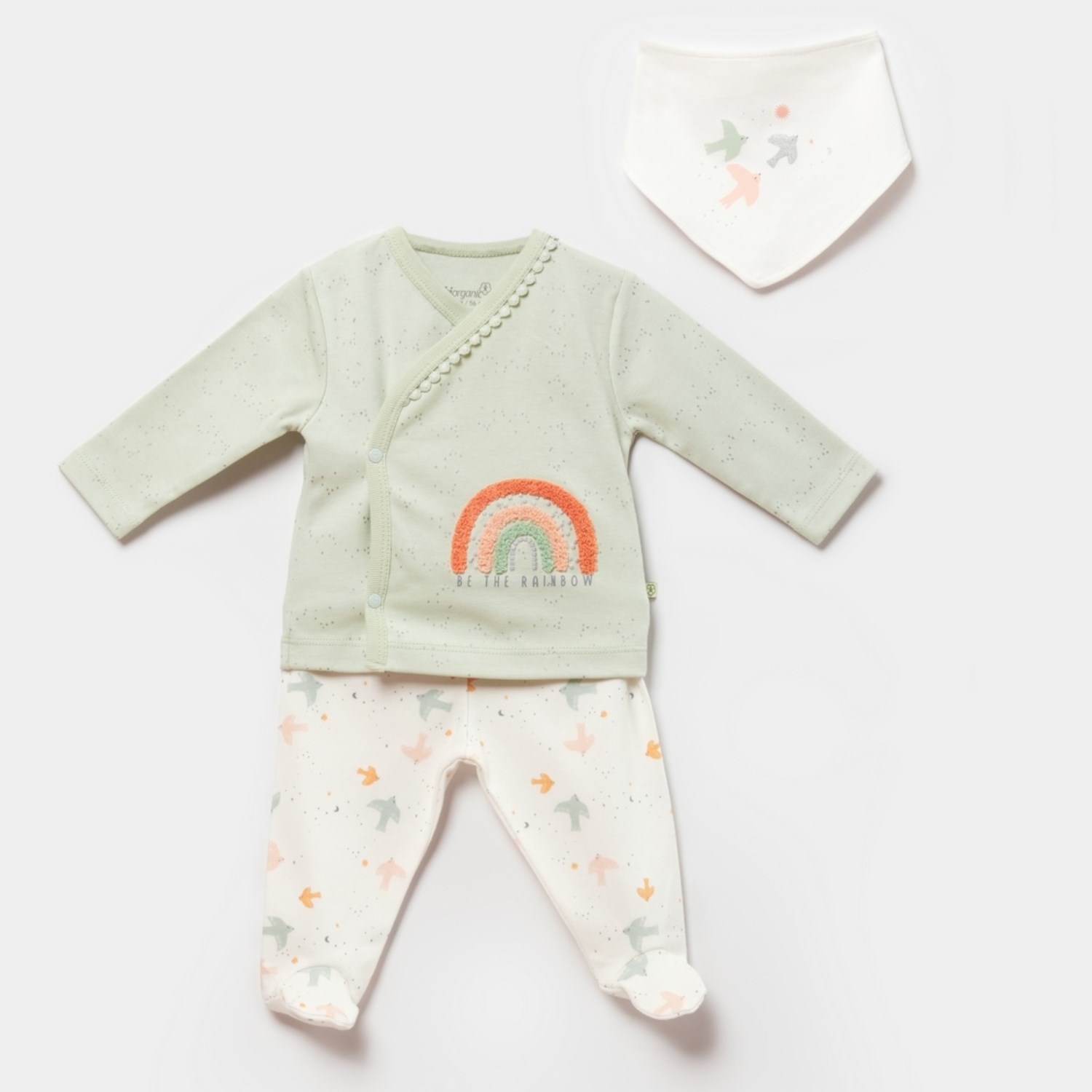 Biorganic Tiny Birds 3'lü Bebek Takımı 73309 Ekru-Yeşil