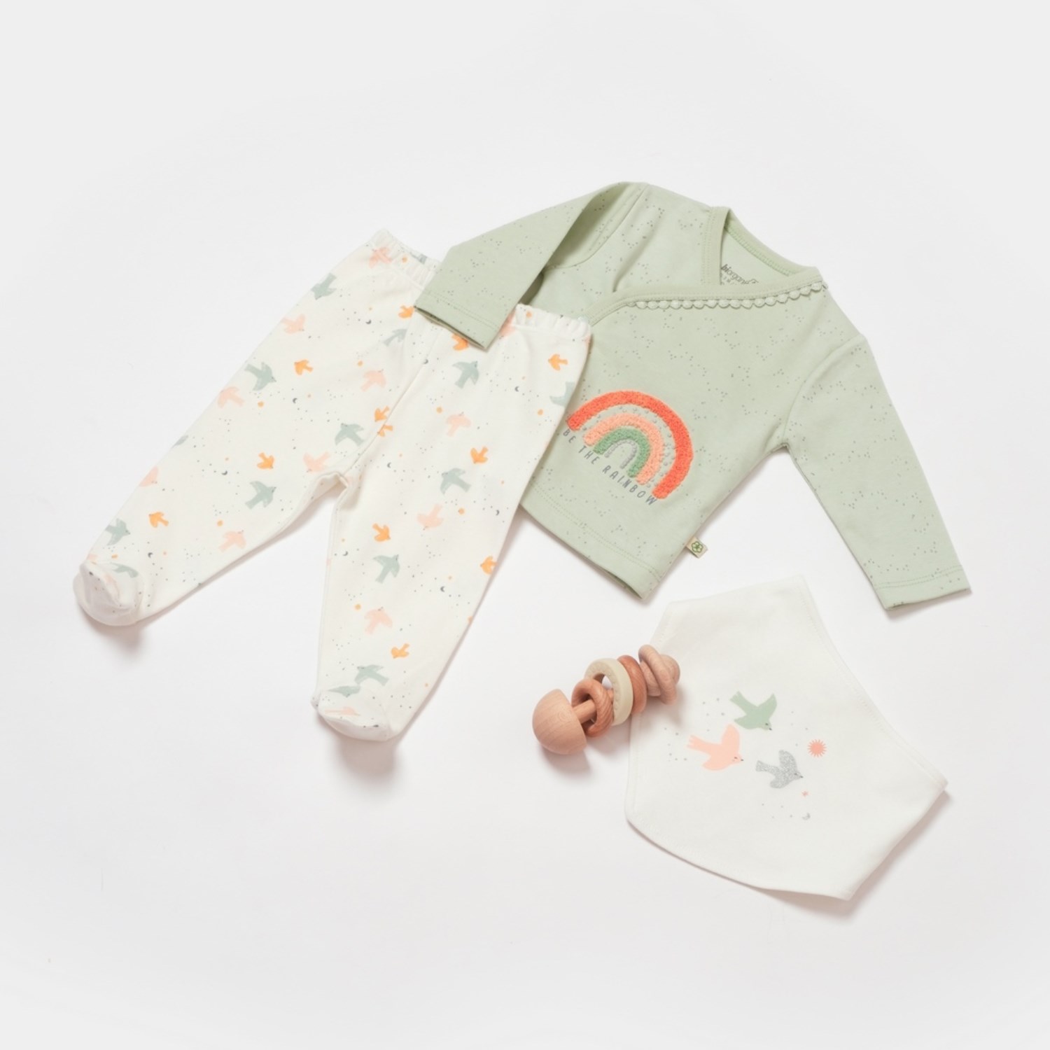 Biorganic Tiny Birds 3'lü Bebek Takımı 73309 Ekru-Yeşil