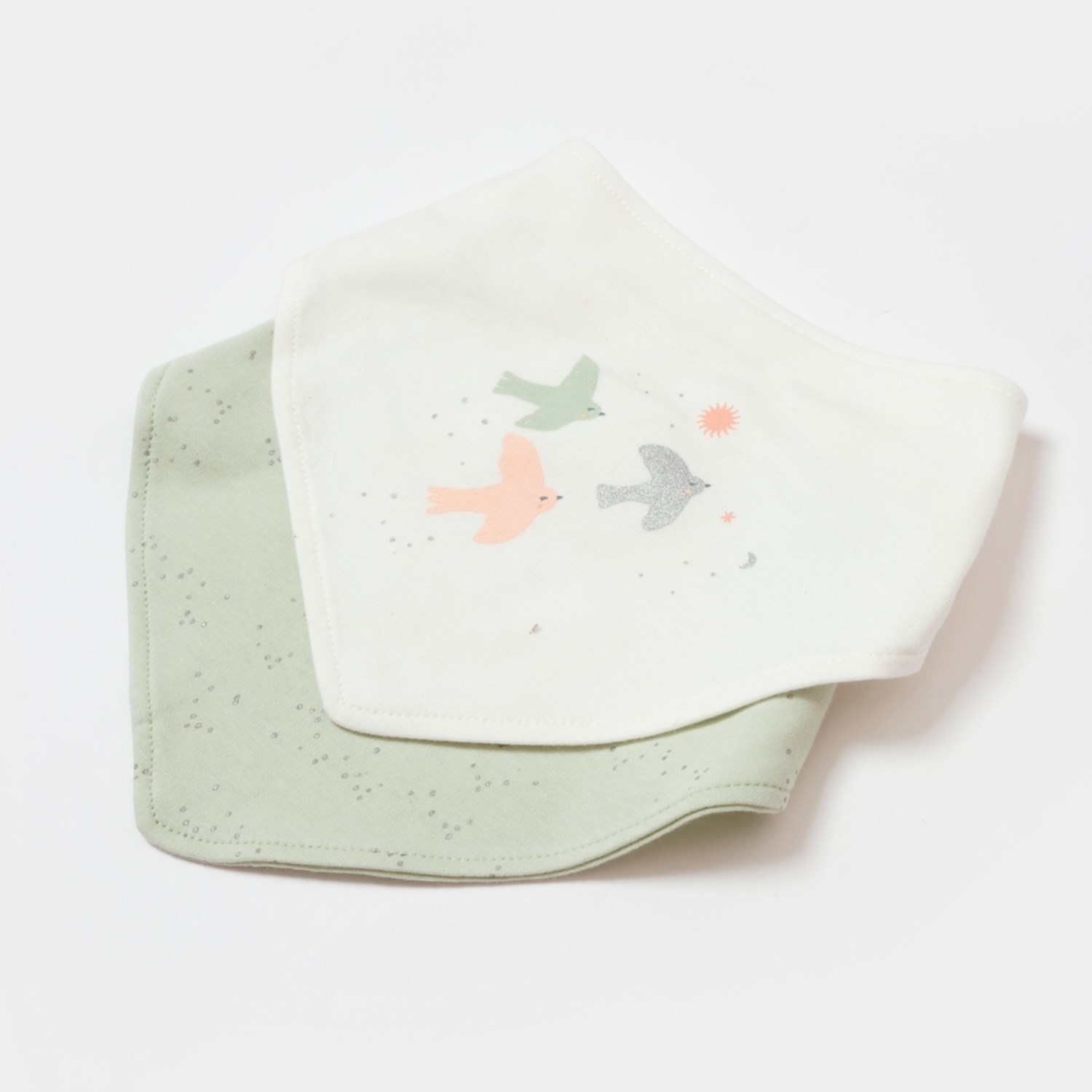 Biorganic Tiny Birds 2'li Bebek Fular Mama Önlüğü 75183 Ekru-Yeşil