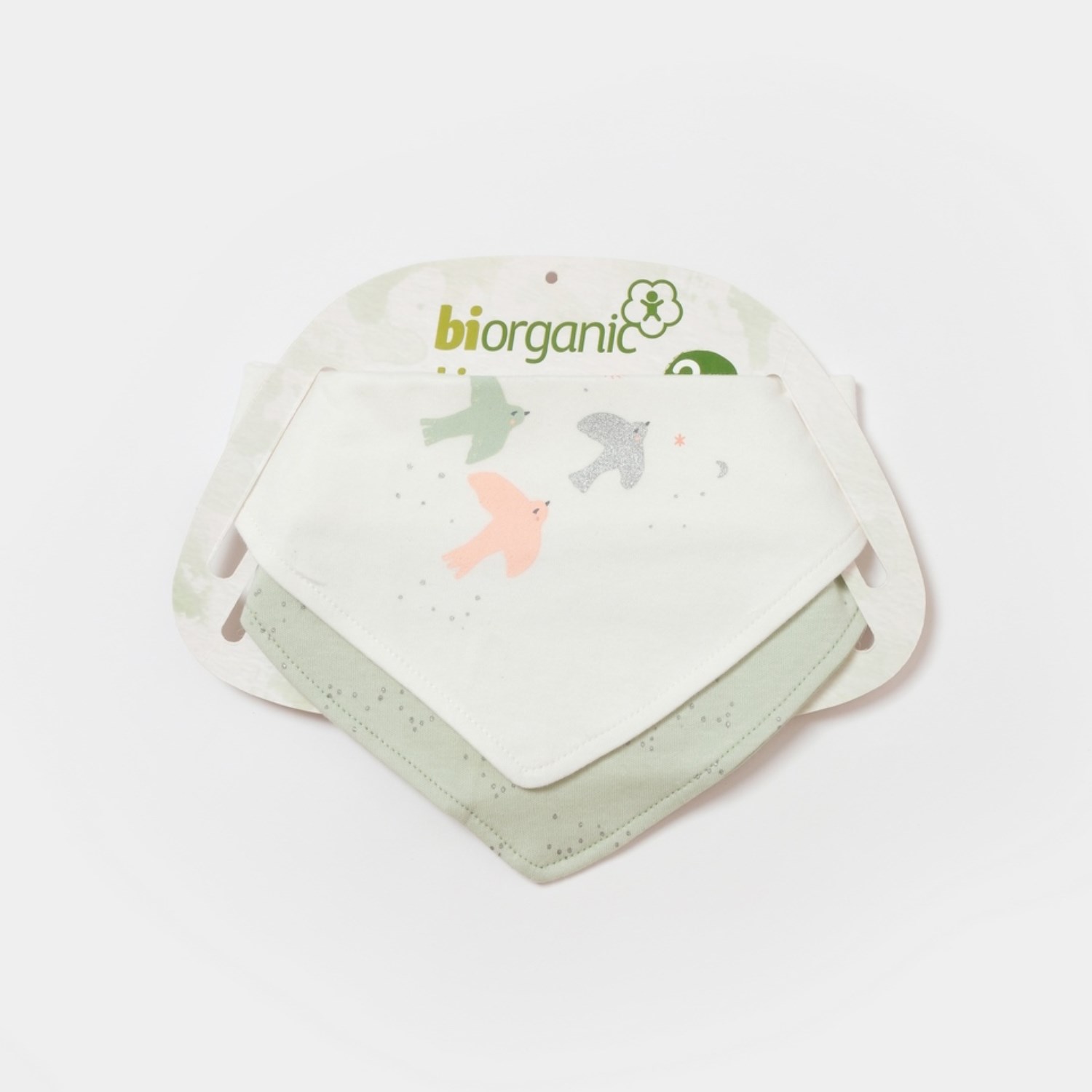 Biorganic Tiny Birds 2'li Bebek Fular Mama Önlüğü 75183 Ekru-Yeşil