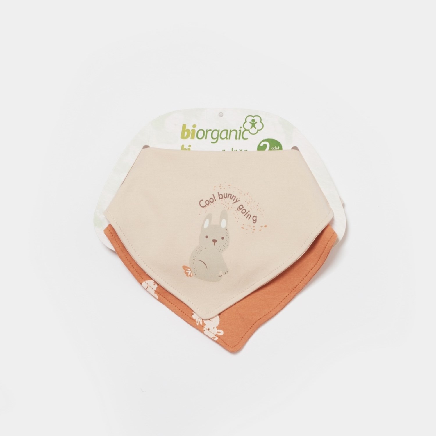 Biorganic Cool Lines Bunny 2'li Bebek Fular Mama Önlüğü Bej-Hardal