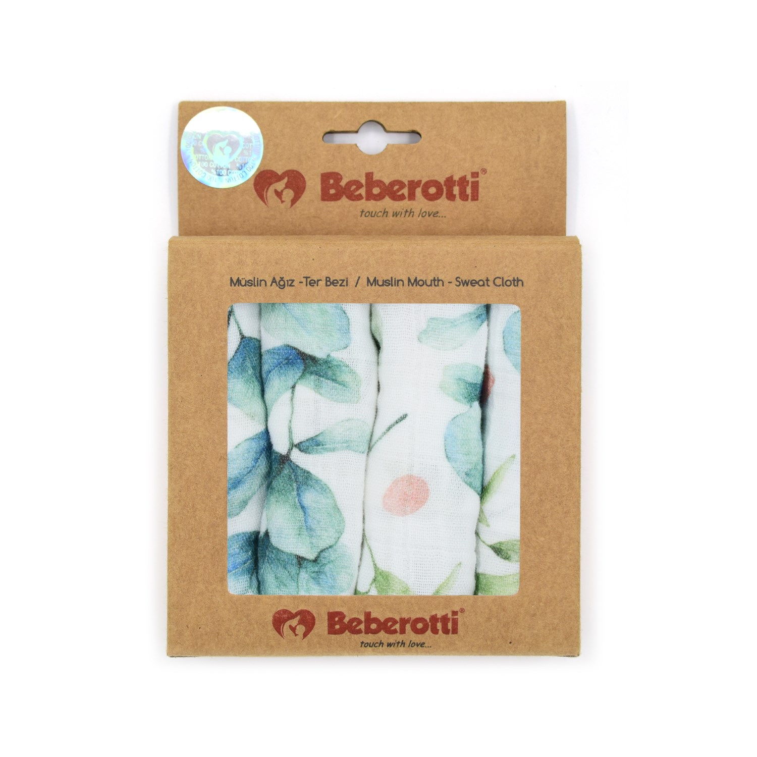 Beberotti 4'lü Müslin Bebek Ağız Bezi 25x25 Cm Ekru-Yeşil