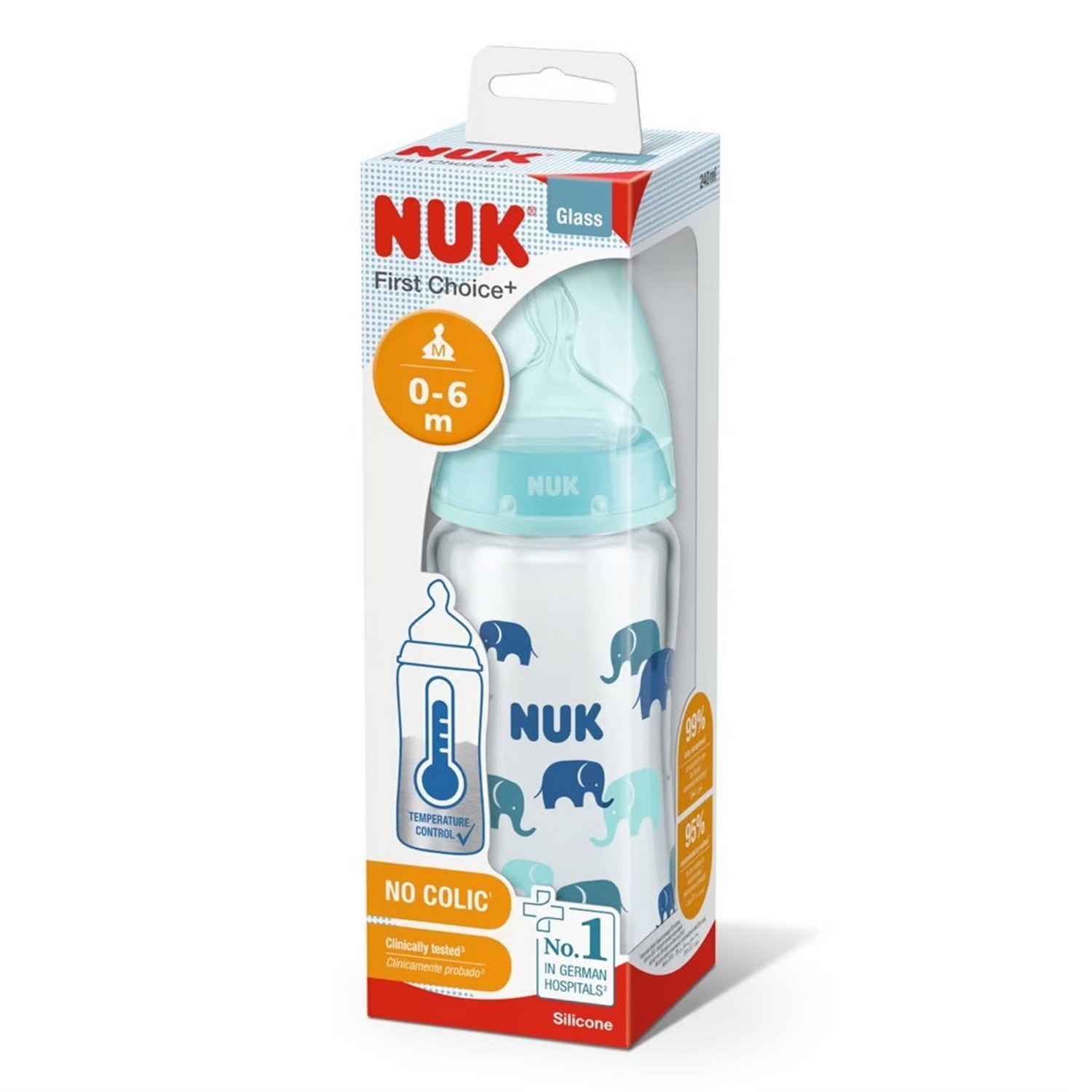 Nuk First Choice Plus Isı Göstergeli Cam Biberon 240 Ml Turkuaz