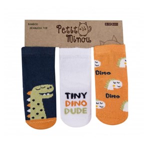 Petit Minou 3'lü Tiny Dino Bebek Çorabı 2184 Çok Renkli
