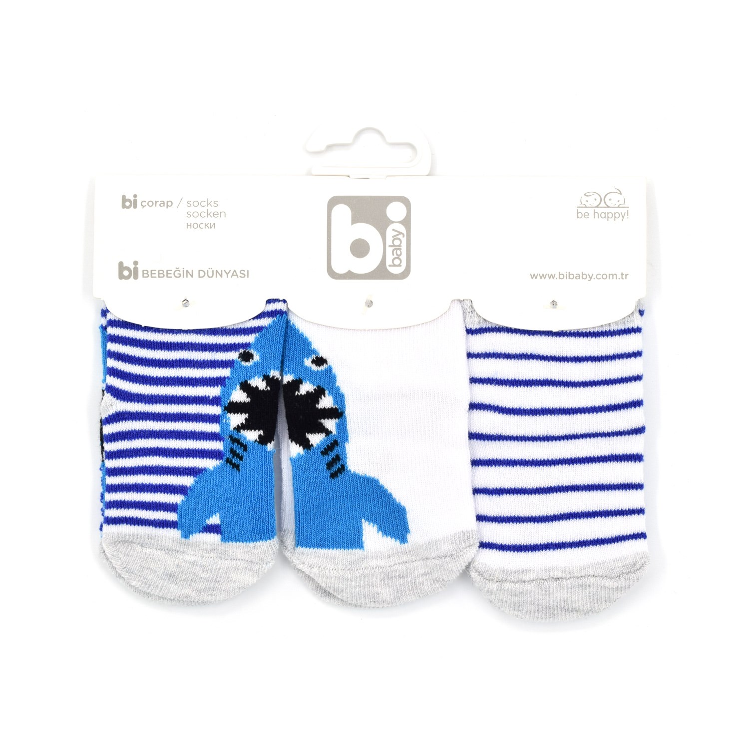 Bibaby Shark 3'lü Bebek Çorabı 68215 Saks