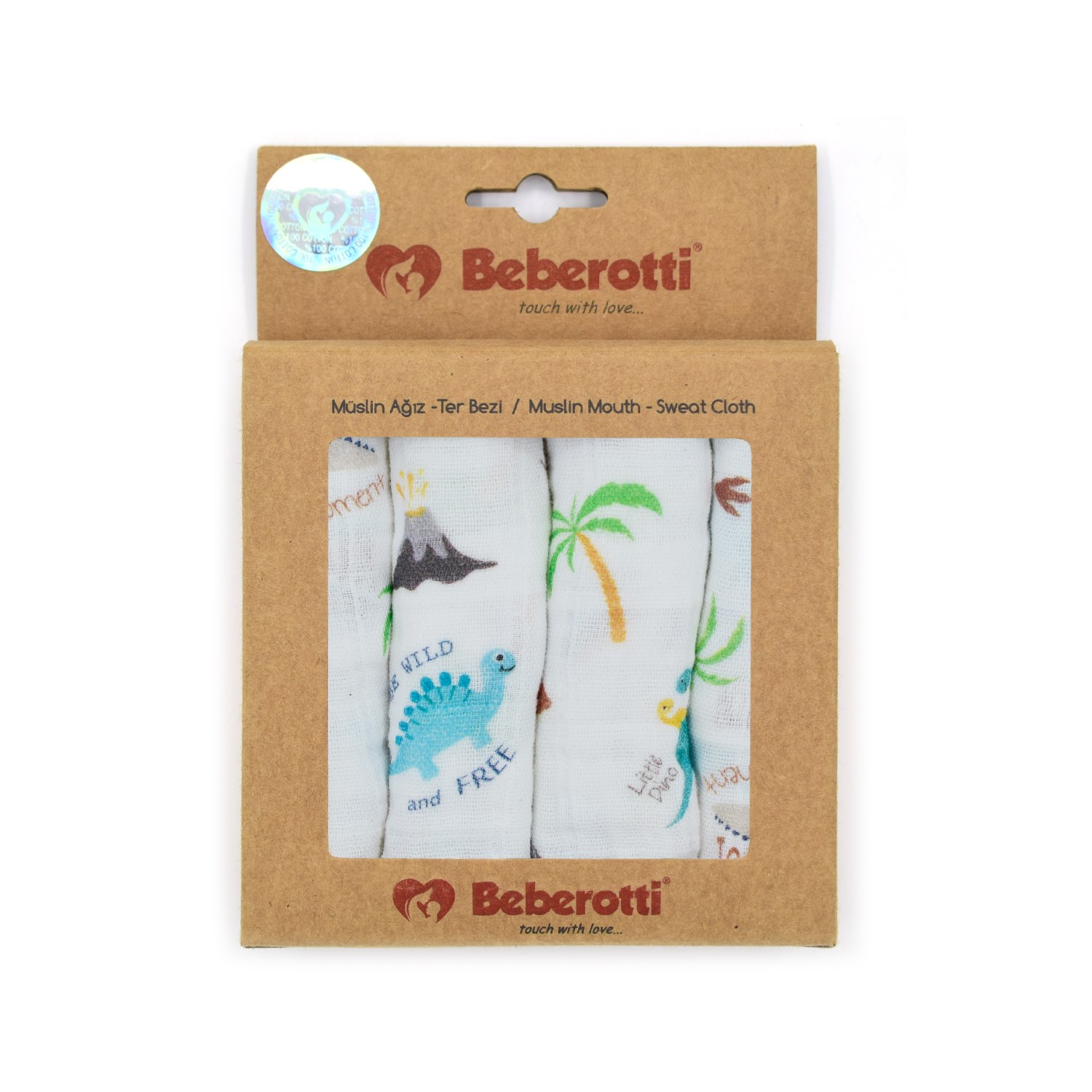 Beberotti 4'lü Müslin Bebek Ağız Bezi 25x25 Cm Ekru-Mavi