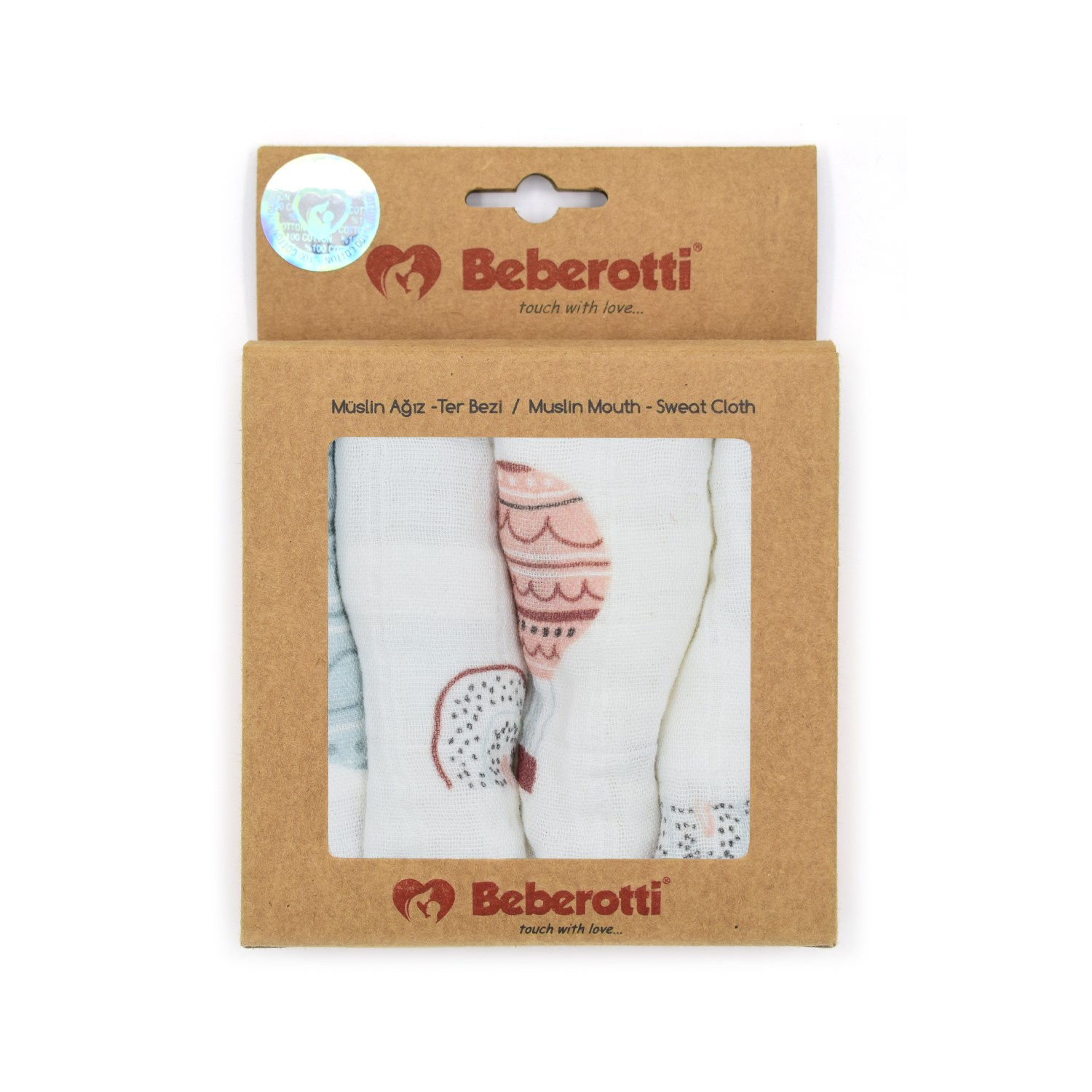 Beberotti 4'lü Müslin Bebek Ağız Bezi 25x25 Cm Ekru-Turkuaz