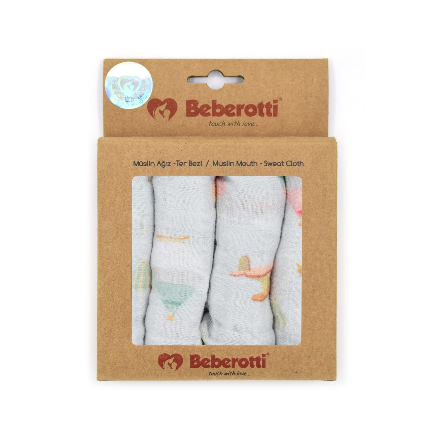 Beberotti 4'lü Müslin Bebek Ağız Bezi 25x25 Cm Gri