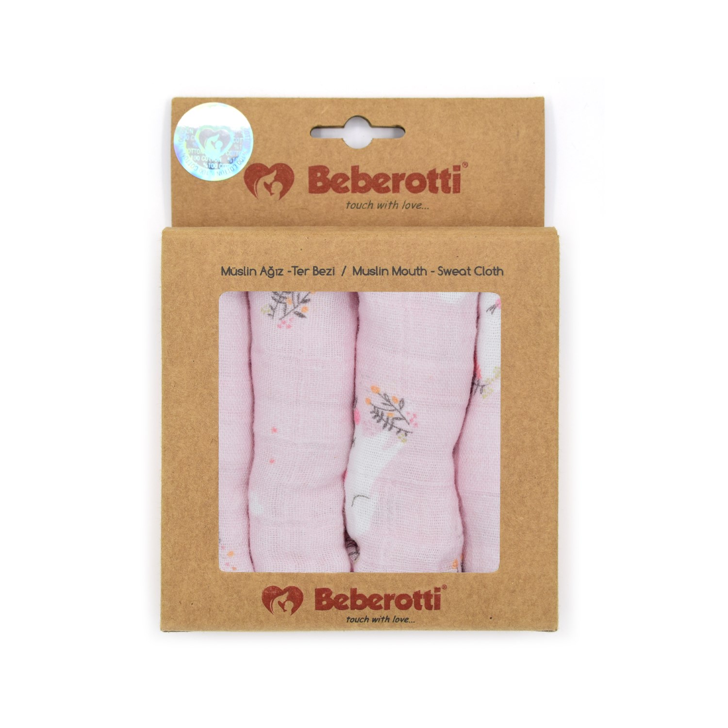 Beberotti 4'lü Müslin Bebek Ağız Bezi 25x25 Cm Pembe