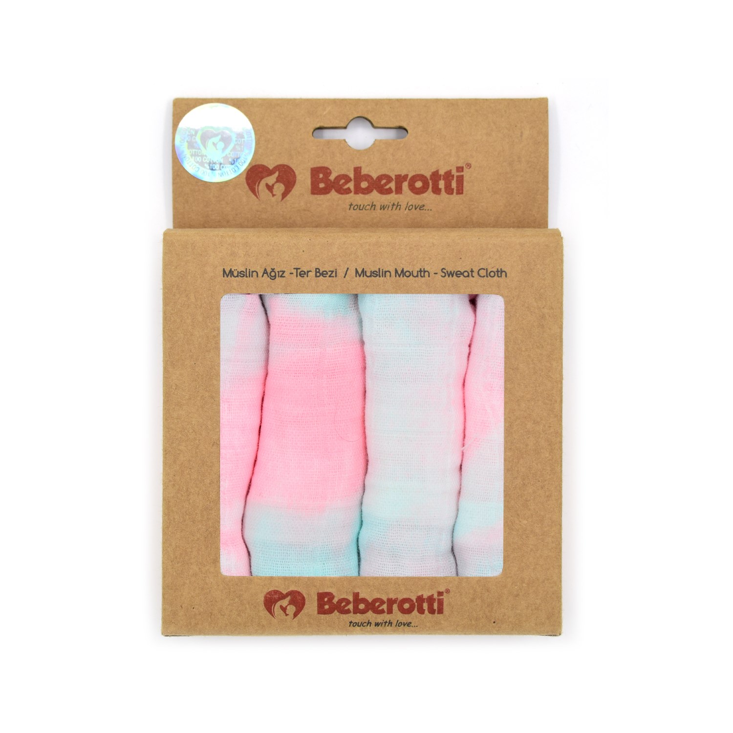 Beberotti 4'lü Müslin Bebek Ağız Bezi 25x25 Cm Pembe-Mint