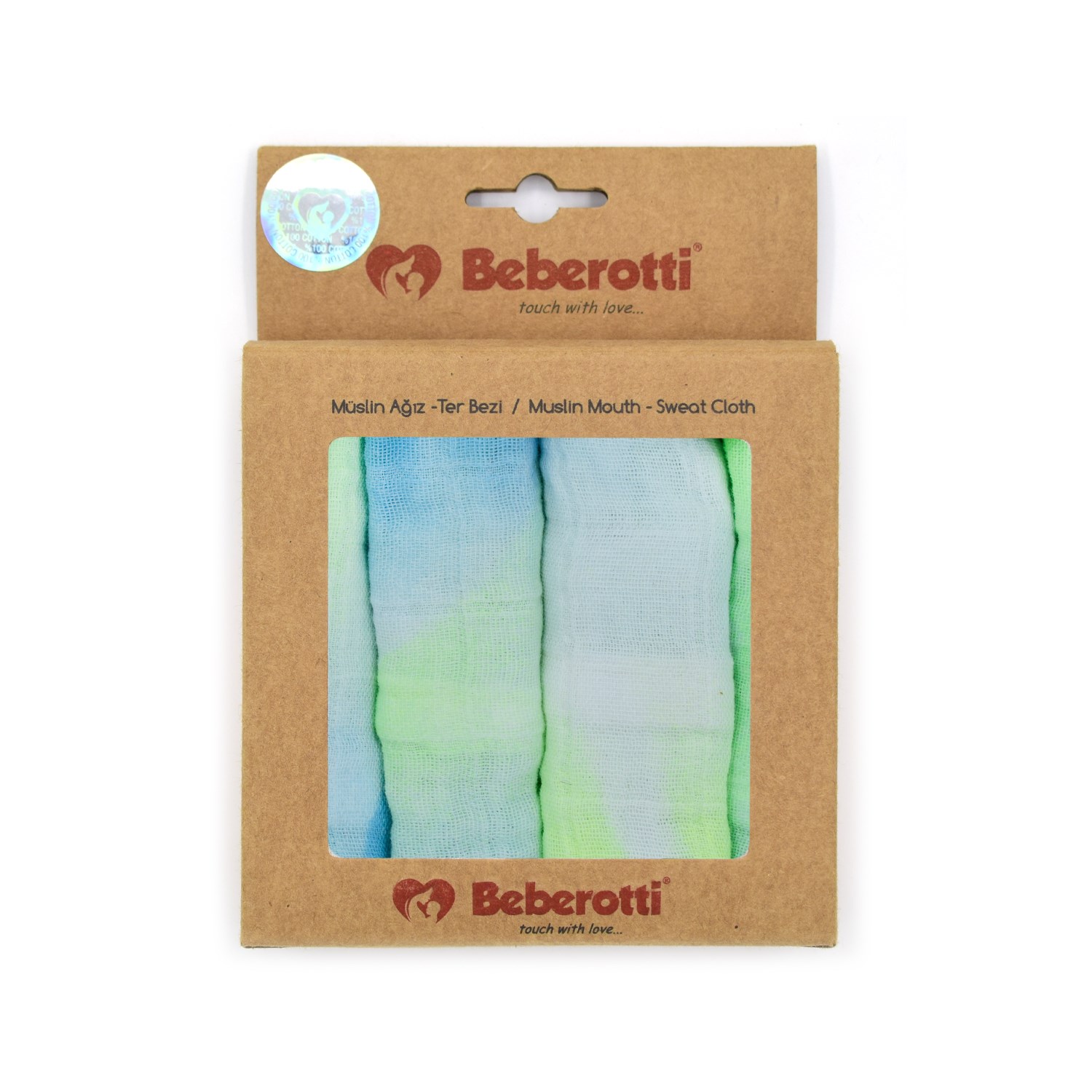 Beberotti 4'lü Müslin Bebek Ağız Bezi 25x25 Cm Yeşil-Mavi