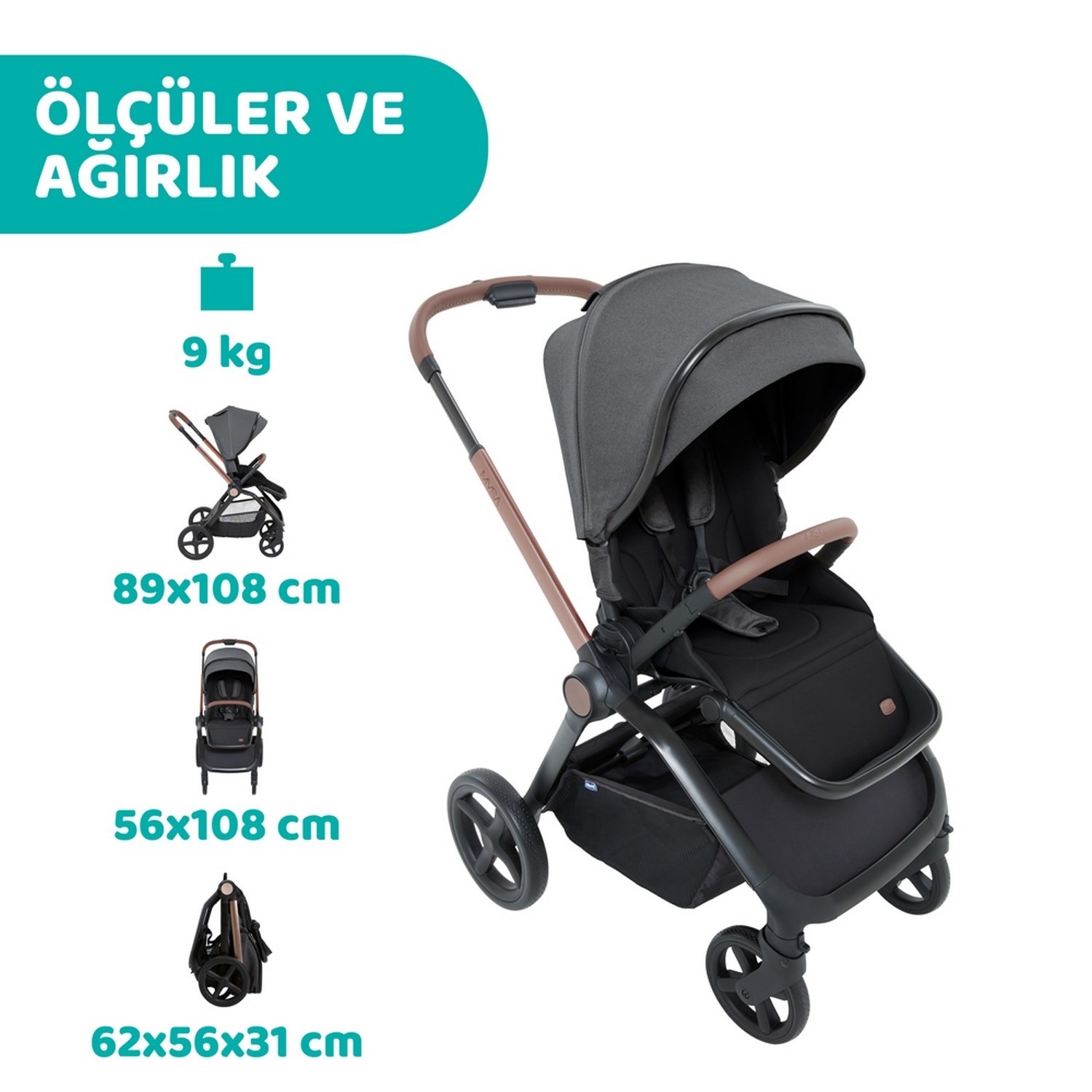Chicco Duo Mysa Travel Sistem Bebek Arabası  Black Satin