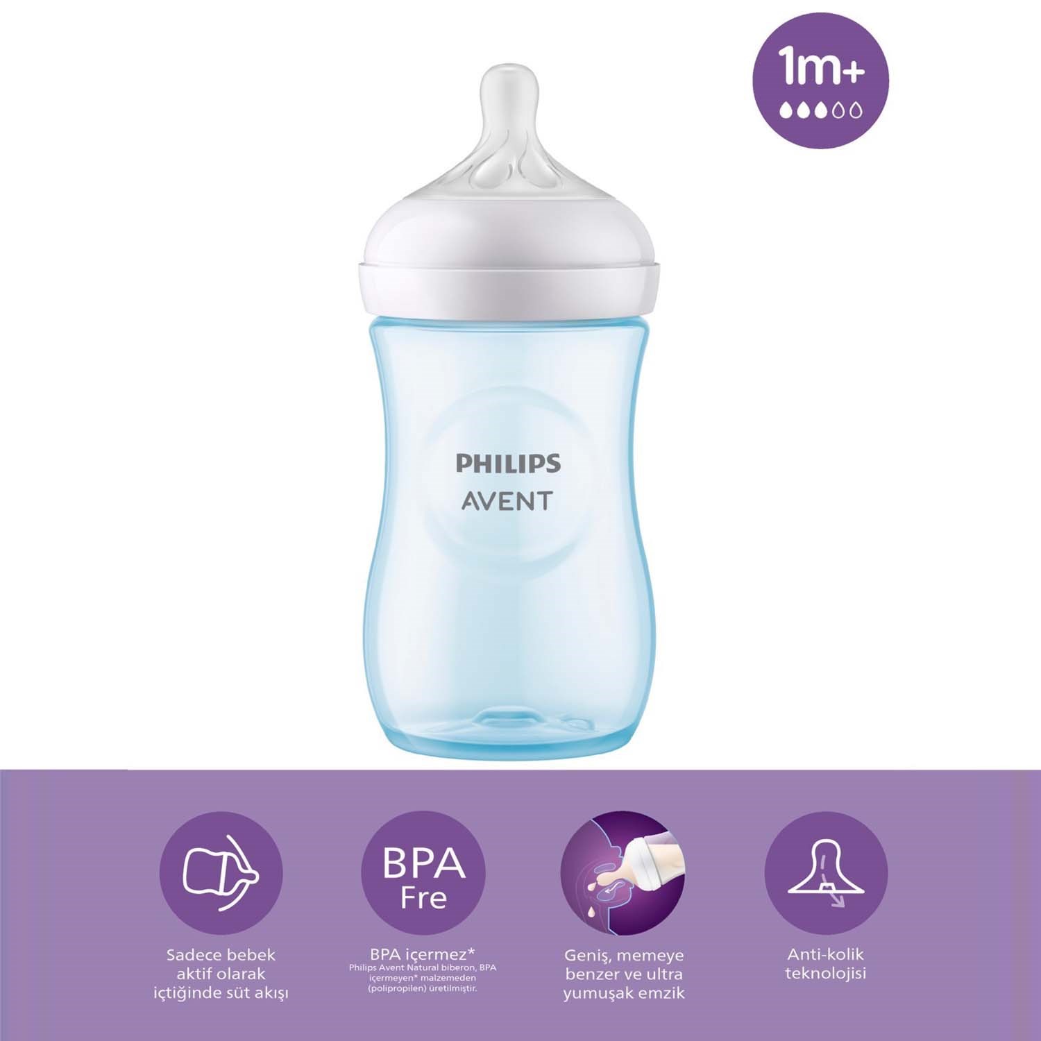 Philips Avent Natural Response PP Biberon 260ml 1+ Ay Mavi