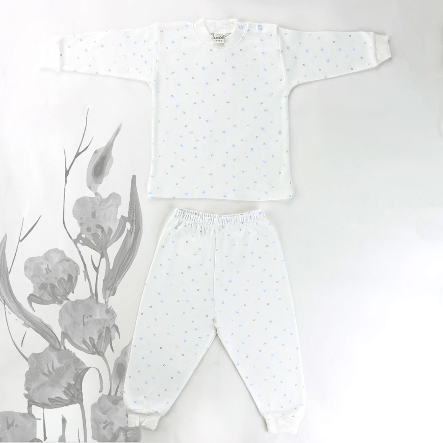 Sebi Bebe Mini Çiçek Pijama Takımı 9115 Beyaz-Mavi