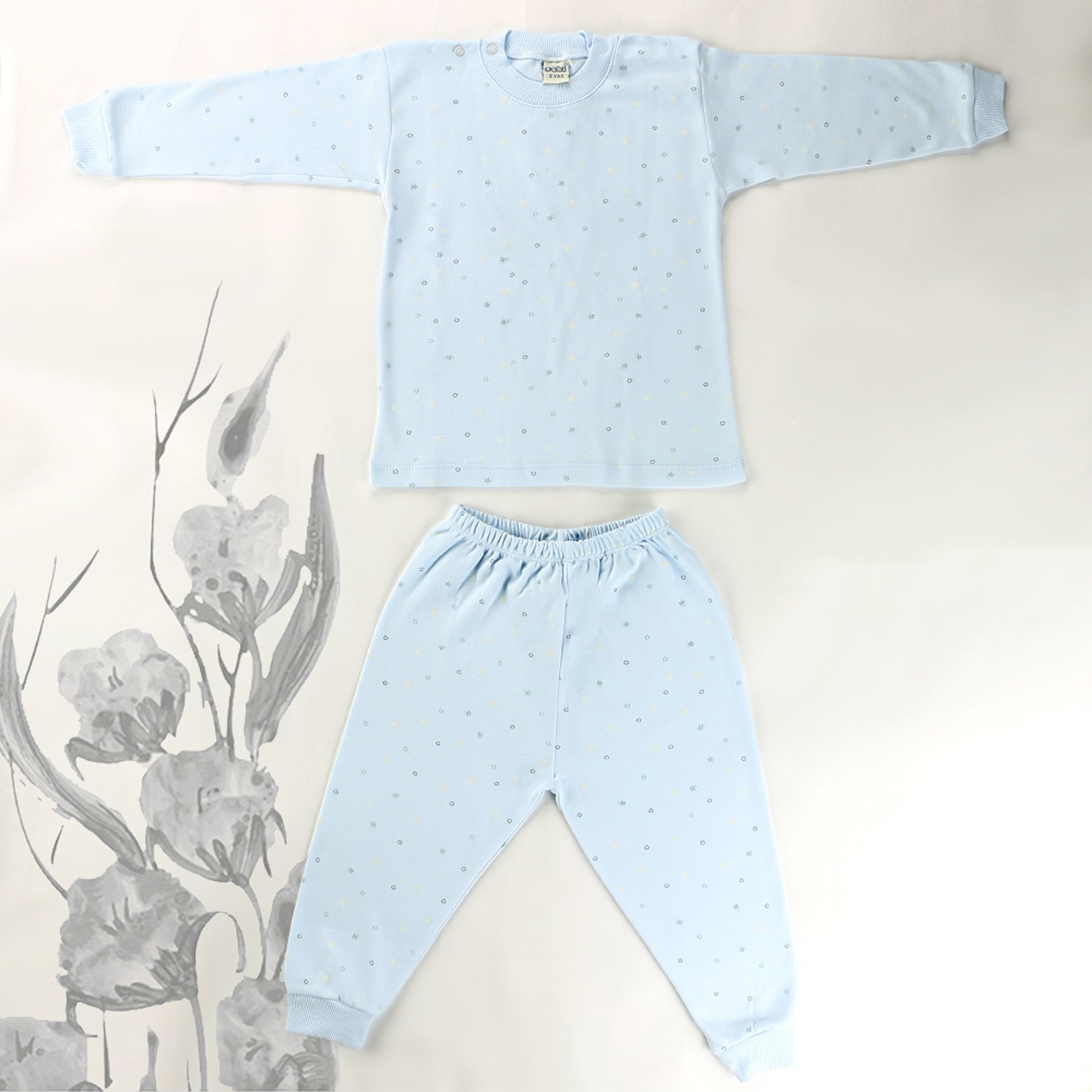 Sebi Bebe Mini Çiçek Pijama Takımı 9115 Mavi