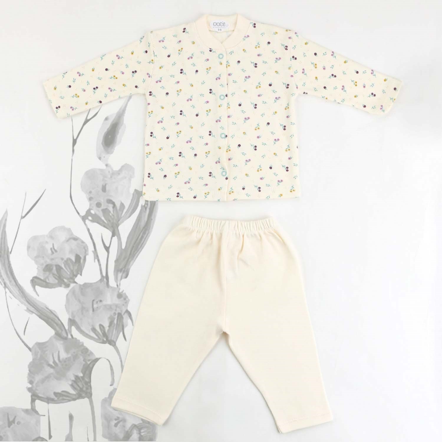 Sebi Bebe Çiçek Desenli Pijama Takımı 9103 Krem