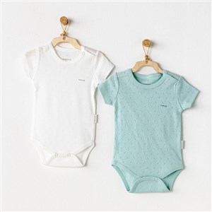 Andywawa Jacquard Kısa Kollu 2'li Bebek Body AC24704 Yeşil-Beyaz