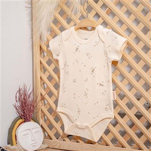 Tiffany Baby Galaxy Organic Theme Yarım Kollu Bebek Body Ekru