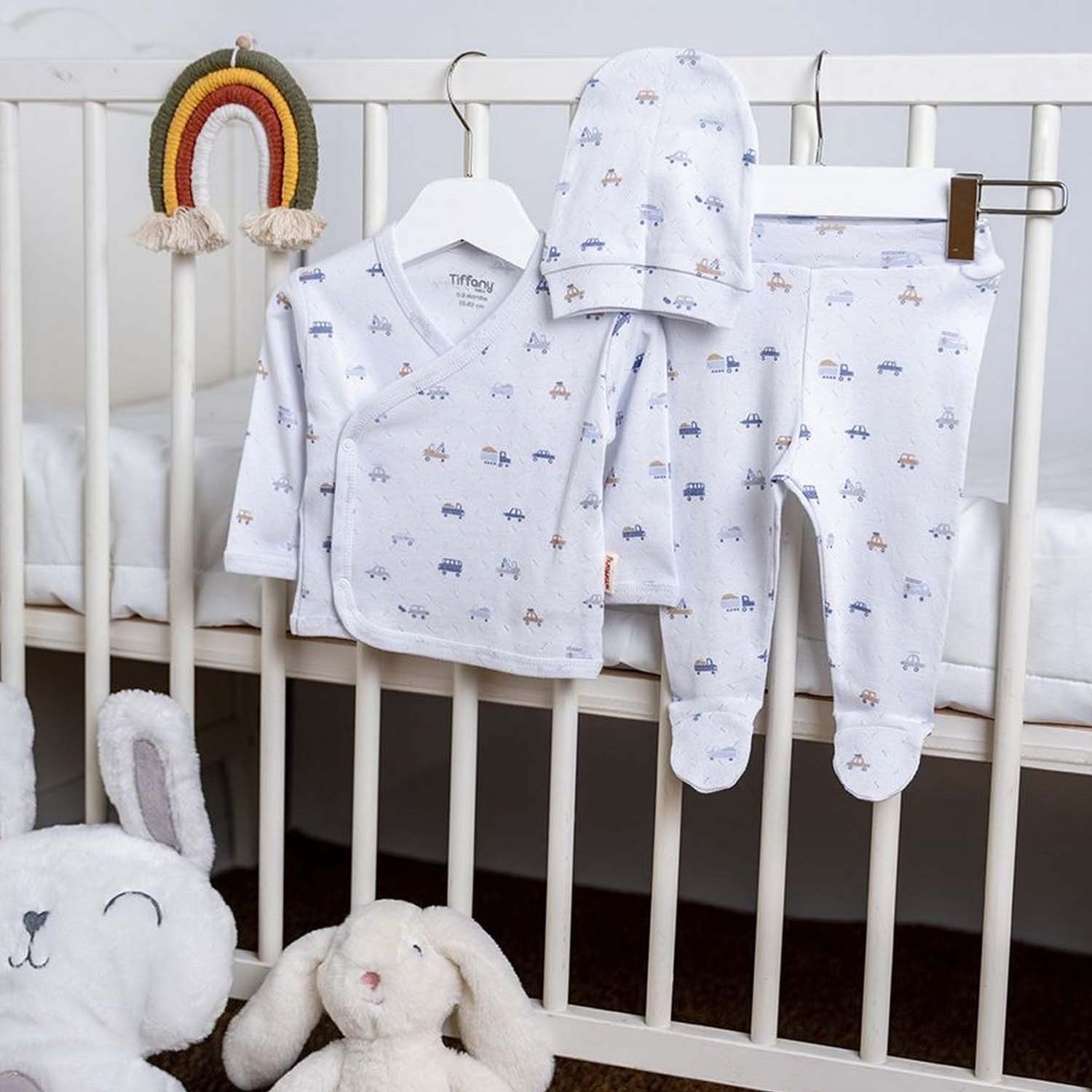 Tiffany Baby Jakarlı Driver 3'lü Bebek Zıbın Seti 58078 Açık Mavi