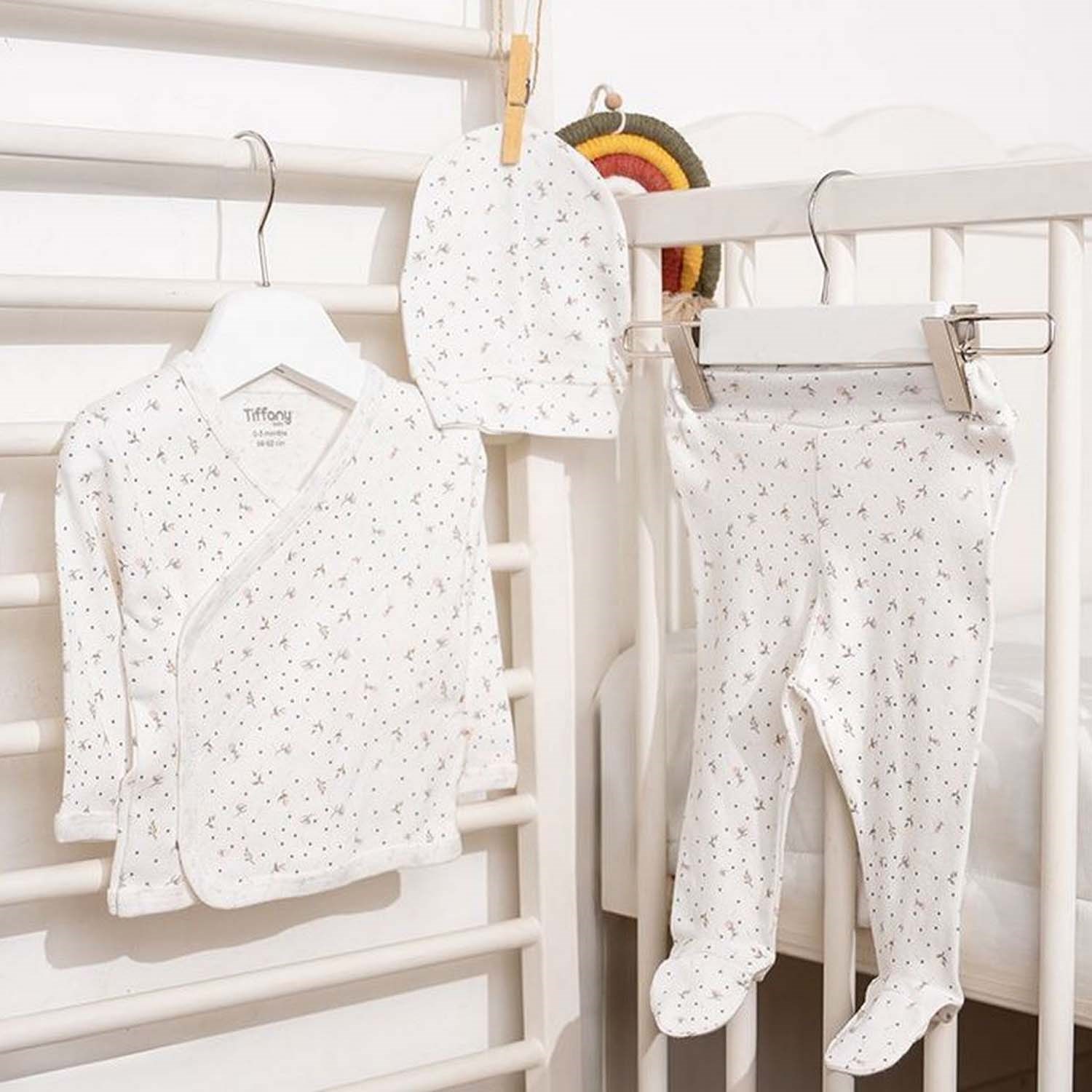 Tiffany Baby Jakarlı Flowering Theme 3'lü Bebek Zıbın Seti Ekru