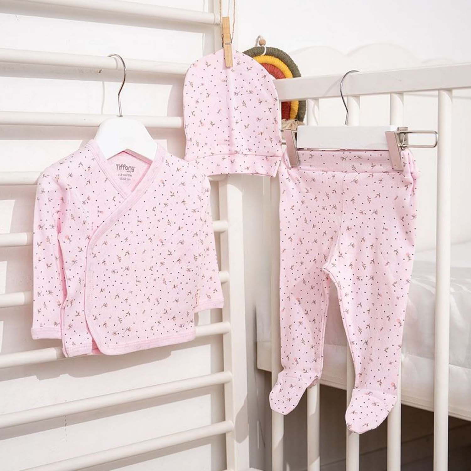 Tiffany Baby Jakarlı Flowering Theme 3'lü Bebek Zıbın Seti Pembe
