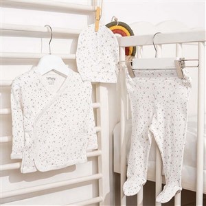 Tiffany Baby Jakarlı Flowering Theme 3'lü Bebek Zıbın Seti Ekru
