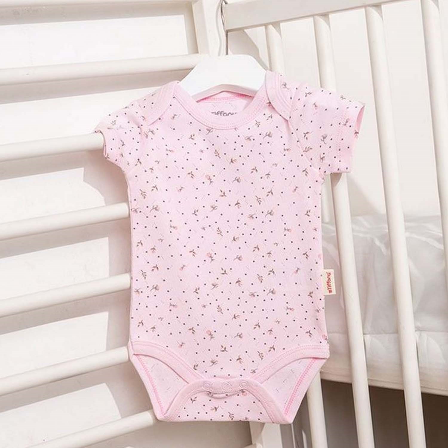 Tiffany Baby Jakarlı Flowering Theme Yarım Kol Bebek Body 57008 Pembe