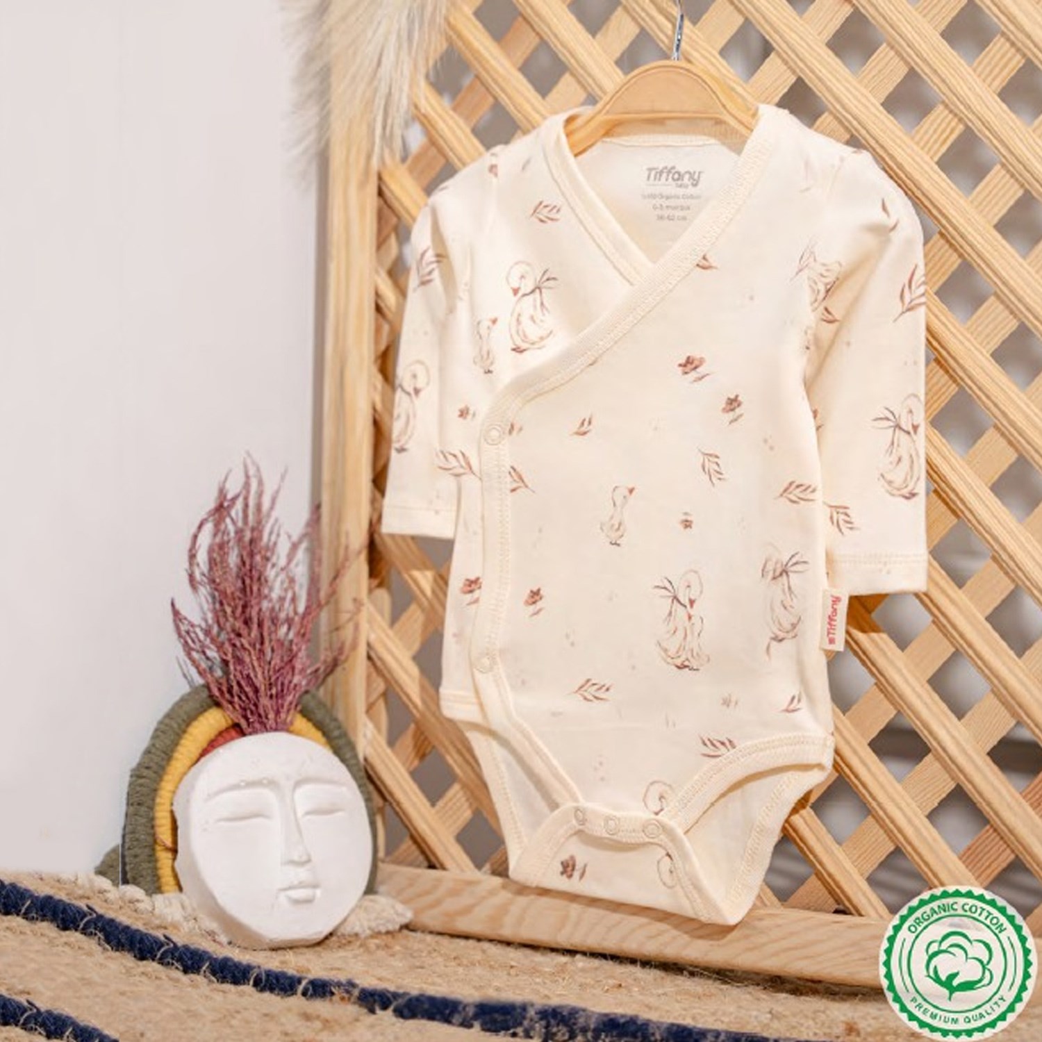 Tiffany Baby Mother Swan Organic Theme Kruvaze Bebek Body Ekru