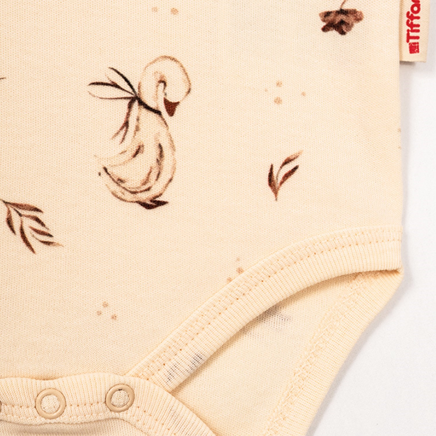 Tiffany Mother Swan Organic Theme Yarım Kollu Bebek Body Ekru