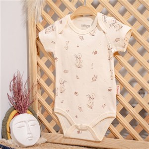 Tiffany Mother Swan Organic Theme Yarım Kollu Bebek Body Ekru