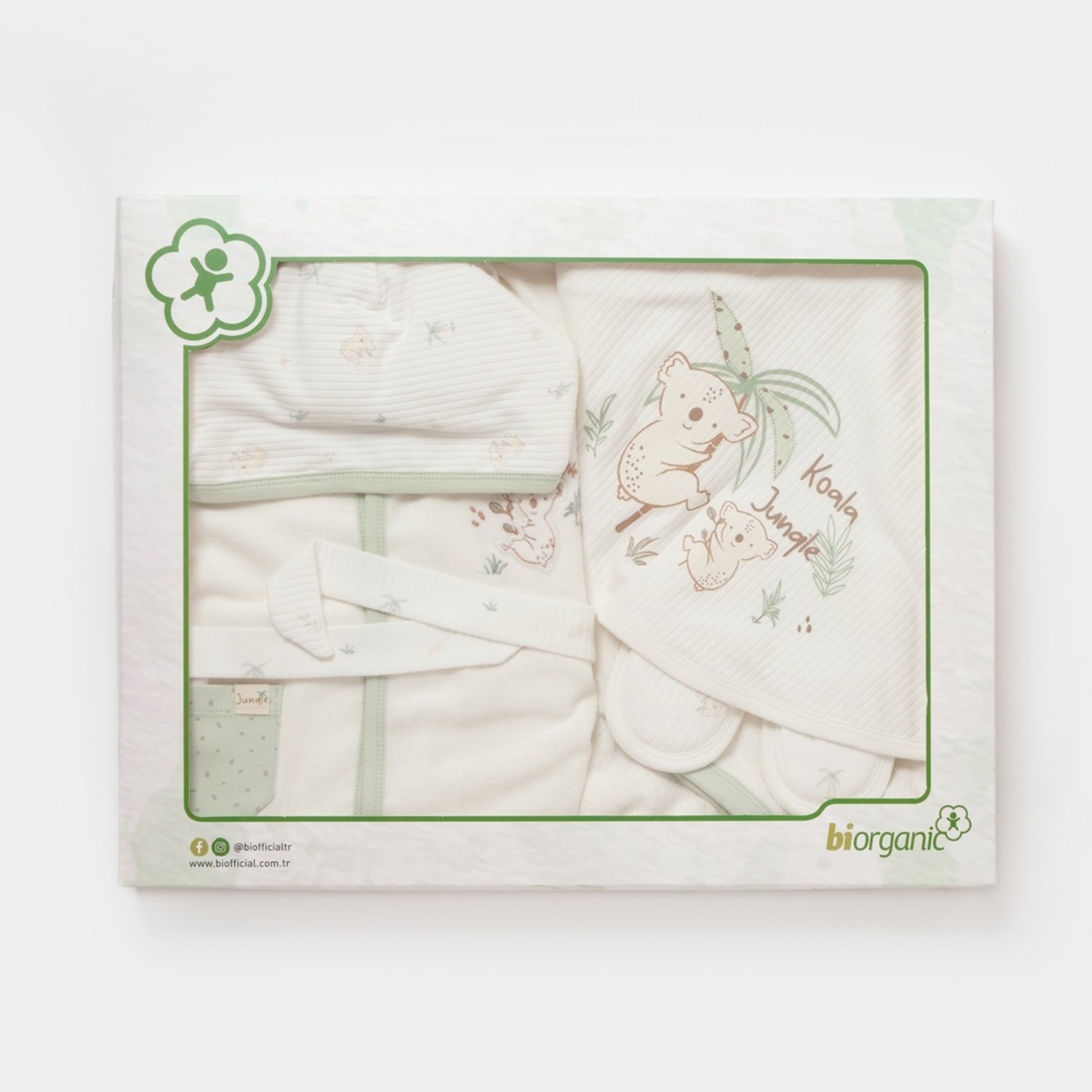 Biorganic Koala Jungle Bebek Bornoz Seti 85x90 Cm 66454 Mint