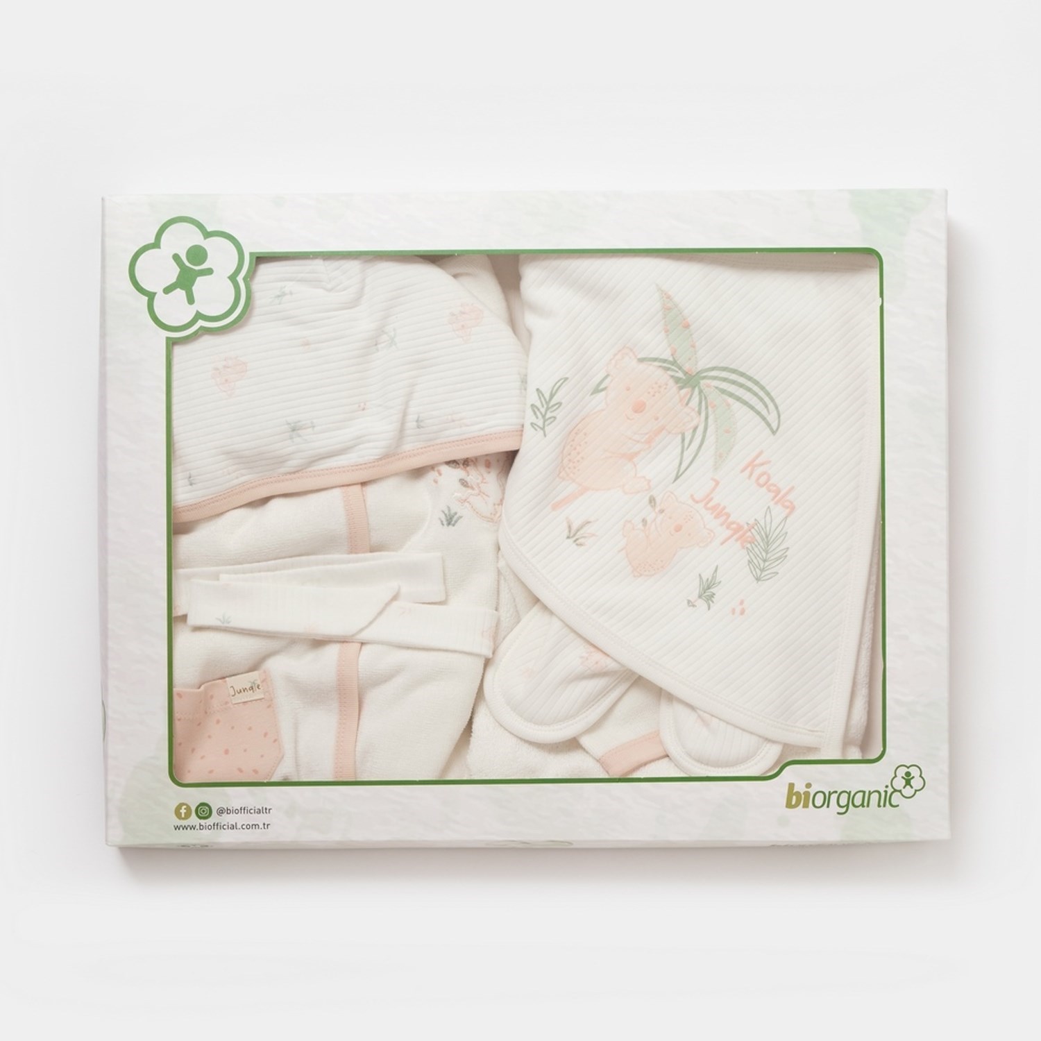 Biorganic Koala Jungle Bebek Bornoz Seti 85x90 Cm 66454 Pembe