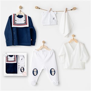 Andywawa Sailor Bear 5'li Bebek Hastane Çıkış Seti AC24540 Lacivert-Beyaz