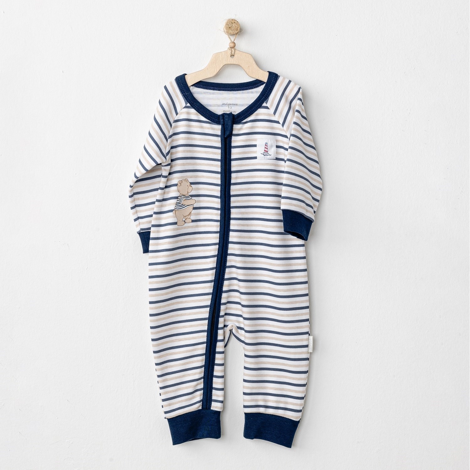 Andywawa Sailor Bear Bebek Tulumu AC24543 Lacivert-Beyaz