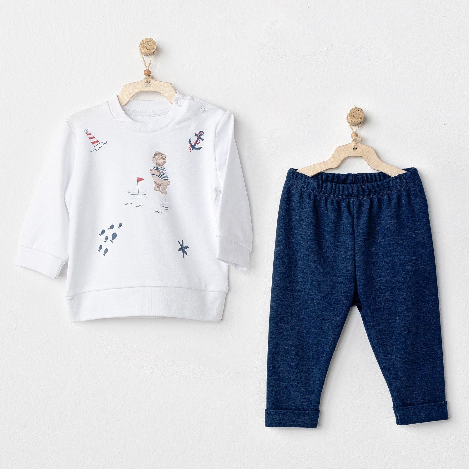 Andywawa Sailor Bear 2'li Bebek Takımı AC24544 Lacivert-Beyaz
