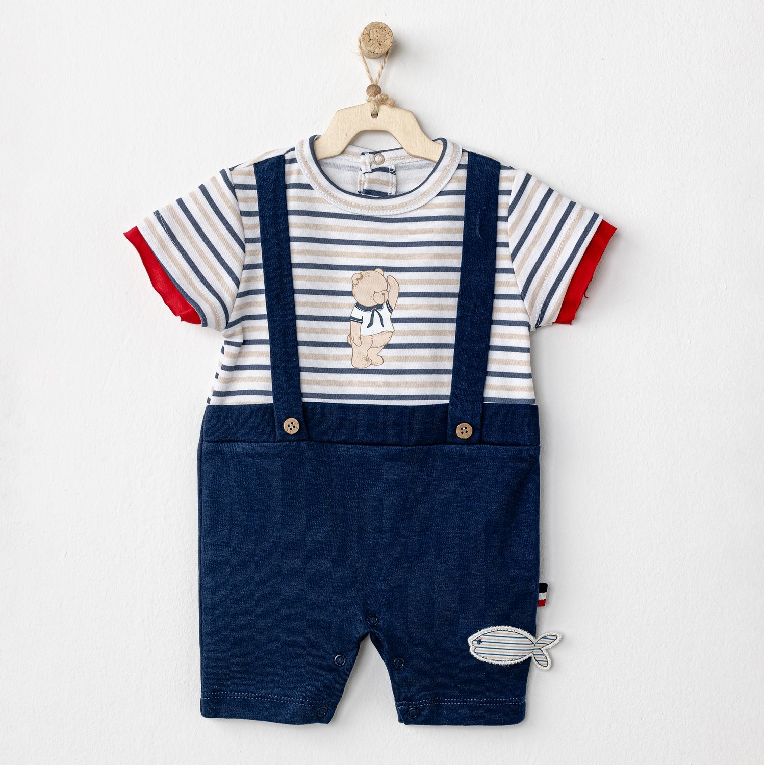 Andywawa Sailor Bear Bebek Tulumu AC24548 Lacivert-Beyaz