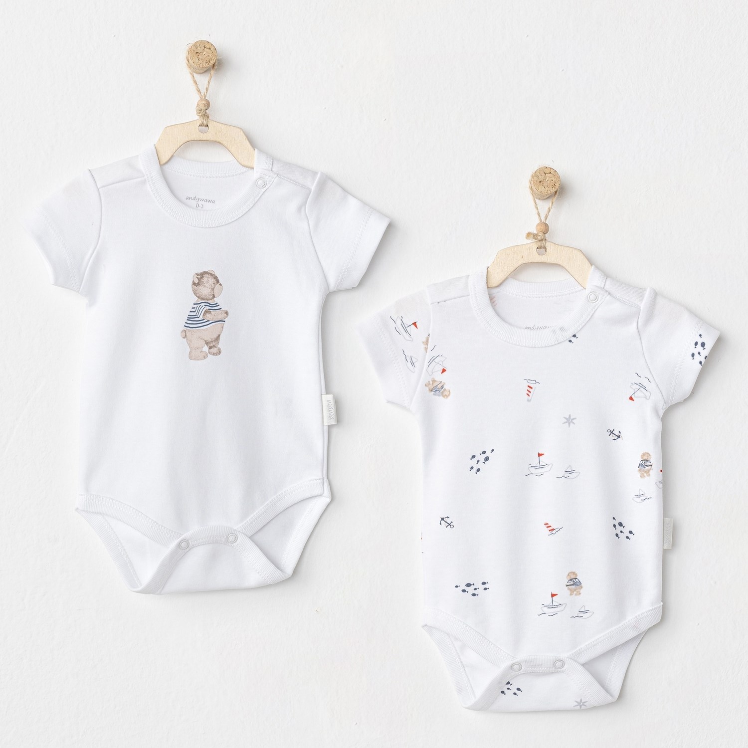 Andywawa Sailor Bear 2'li Bebek Body AC24550 Lacivert-Beyaz