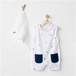 Andywawa Sailor Bear Bebek Tulum Takımı AC24552 Mavi-Beyaz